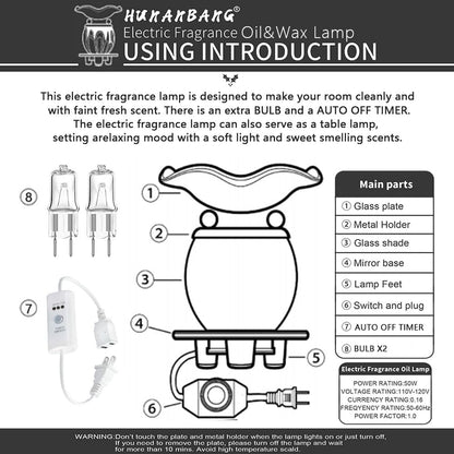 HUNANBANG 3 in 1 Electric Oil Warmer Scented Wax Warmer with with Auto Off Timer Candle Wax Melt Warmer Wax Melter Fragrance Wax Burner(Blue-Timer)