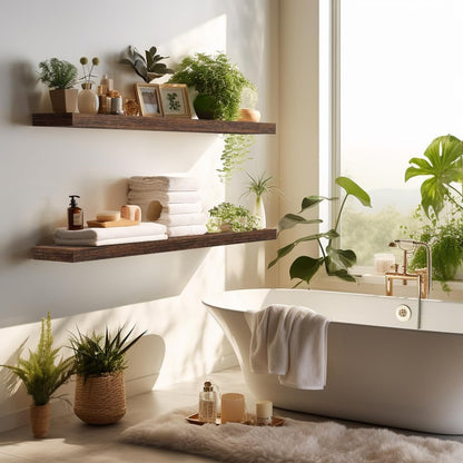 LaVie Home Floating Shelves, 36 Inch Wall Shelf Set of 2, Hanging Shelf with Invisible Brackets, Wall Decor for Bathroom, Bedroom, Living Room, Kitchen Storage, Rustic Brown