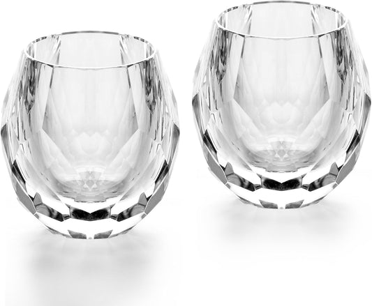 KAMMAK Crystal Whiskey Glasses Set of 2, Handcrafted Old Fashioned Glasses Stemless, 3.71oz Hand