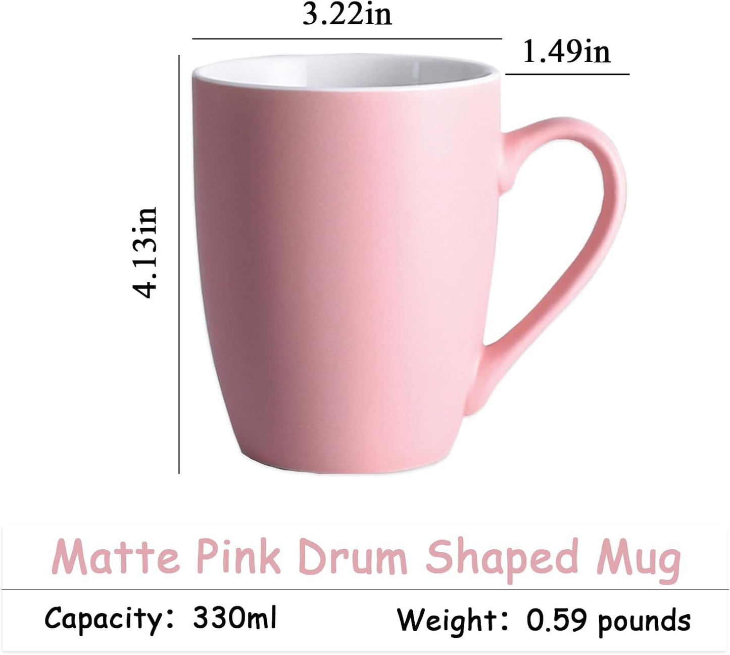 Coffee Mugs Set of 6, 12oz Ceramic Coffee Mugs with Handle, Matte Porcelain Pink Coffee Mug for Latte, Tea, Cocoa, Cappuccino, Cups for Women Men for Home Restaurant Mug (Pink)