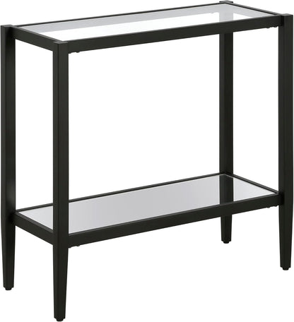 Henn&Hart 24" Wide Rectangular Side Table with Glass Shelf in Blackened Bronze, Table for Living Room, Bedroom