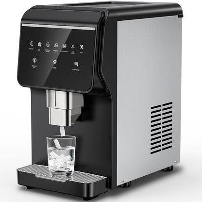 3-in-1 Nugget Ice Maker with Ice & Water Dispenser - 90Lbs/24H Pellet Chewable Ice, Self-Cleaning Countertop Stainless Steel Ice Machine for Commercial, Office, Kitchen, Party (Quiet Operation)