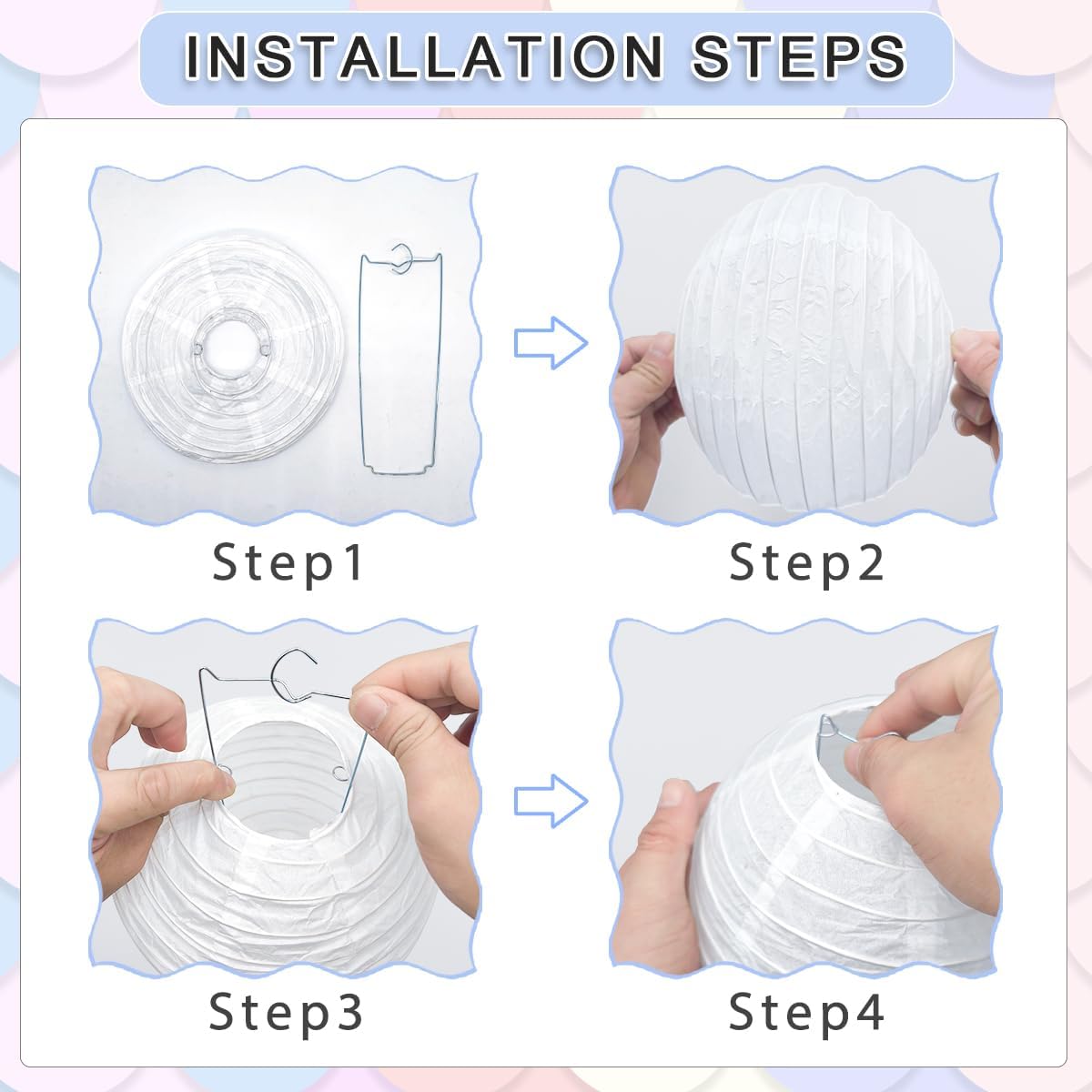 12Pcs Round Paper Lanterns Assorted Sizes (6" 8" 10" 12") for Home Decor, Restaurant, Church, Wedding, Birthday Party Decorations, Hanging Chinese Japanese Paper Lantern Lamps (White)