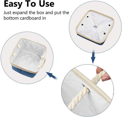 i BKGOO 3Pack Large Foldable Storage Bins，Collapsible Sturdy Cationic Fabric Organizing Storage Basket Cube with Cotton Handles for Home Office Shelf Clothes Toys Khaki-Blue 13×13×13 inch