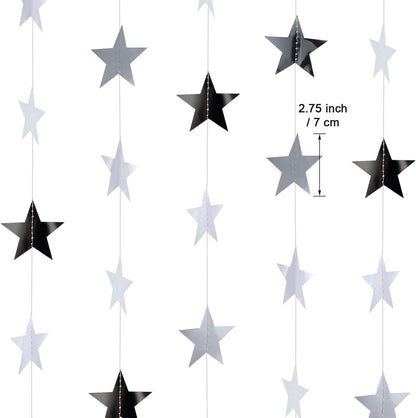 Patelai Glitter Star Garland Banner Decor 130 Feet Star Hanging Bunting Banner Twinkle Backdrop for Homecoming Classroom Wedding Birthday Halloween Christmas Party Supplies(Silver)