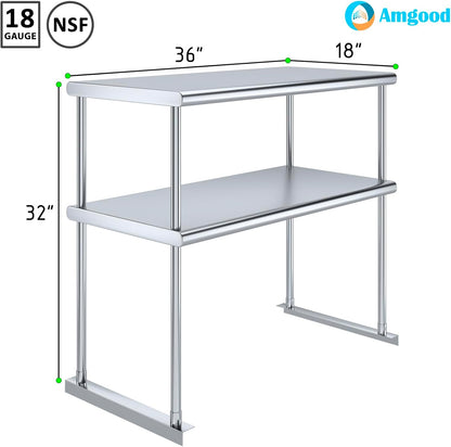 AmGood Double OverShelf Stainless Steel NSF - Many (36" Long x 18" Deep)