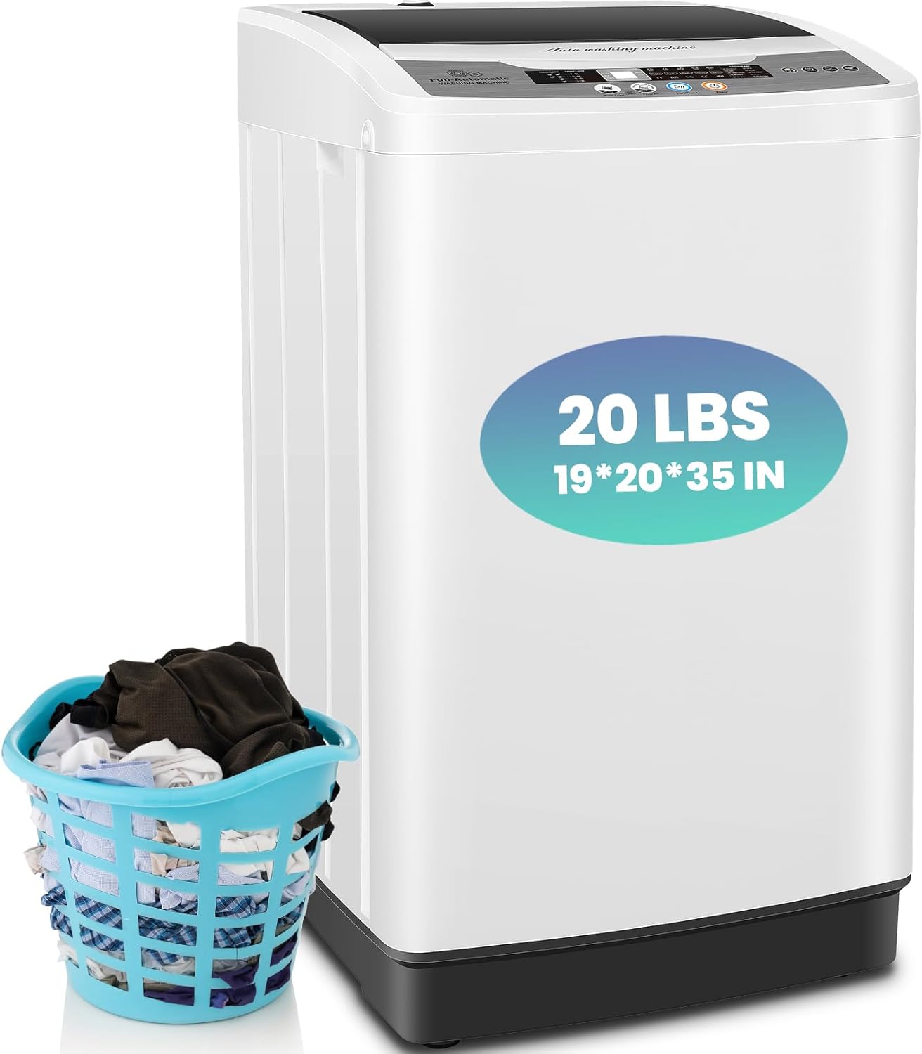 Nictemaw Portable Washing Machine, 20Lbs Capacity Full-Automatic Portable Washer Machine, 2.8Cu.ft Washer and Dryer Combo with 10 Programs 8 Water Levels for Apartment, Dorms, RV
