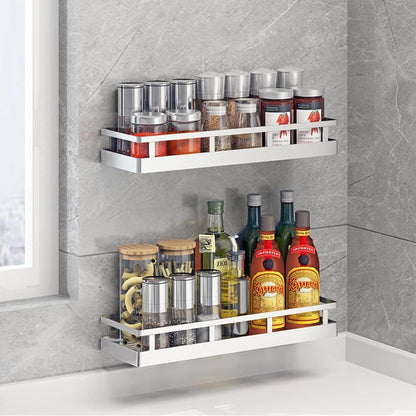 2PCS Kitchen Spice Rack, SUS304 Stainless steel Wall Mount Storage Rack, Seasoning Container, 15.7Inch Spice Organizer, Kitchen Seasoning Hanging Rack, Bathroom Shelf for Storing Toiletries