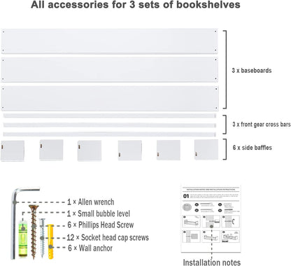 AZSKY Classic Nursery Book Shelves White Wall Book Shelves Kids Bookshelf for Bedroom Bathroom Décor Wall Ledge Shelves 36 in Hanging Shelves a Set of 3