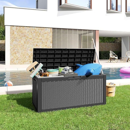 100 Gallon Outdoor Storage Box – Waterproof Deck Box for Garden, Patio & Backyard,Black