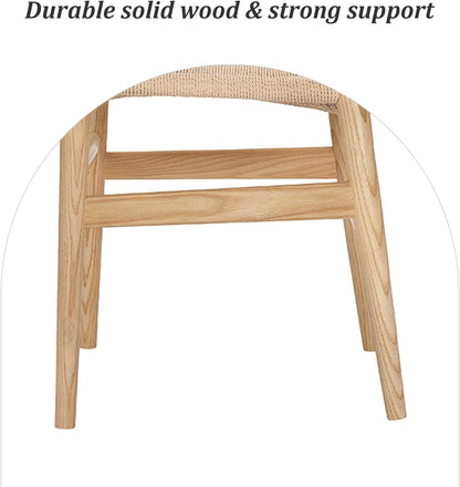 Wishbone Chair Natural Solid Wood Dining Chair/Hans Wegner Y Chair Rattan and Wood Accent Armrest Chairs - Ash Wood Chairs Set of 4 (Ash Wood + Natural Color)