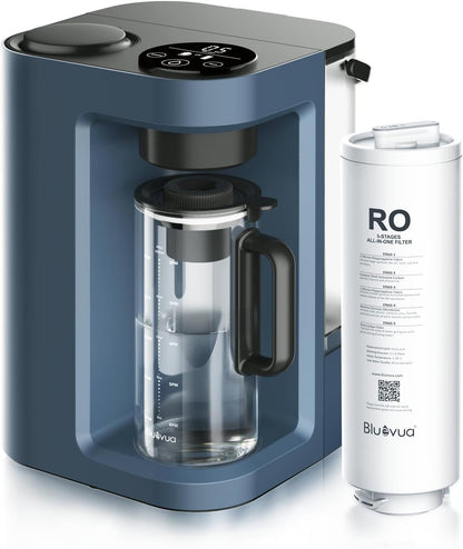 Bluevua RO100ROPOT-Lite(UV) Countertop Reverse Osmosis Water Filter System, 7-Stage Purification with UV and Remineralization, 3:1 Pure to Drain, Portable Water Purifier (Blue)