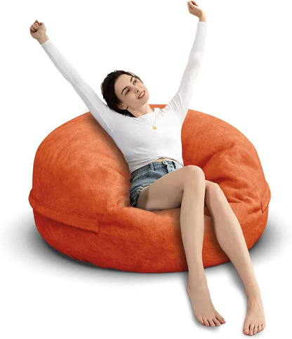 Bean Bag Chair for Adults 3FT,Soft Removable Cover for Teens/Girls Bedroom,Fluffy Giant Round Floor Beanbag Lounger Chairs (No Filler,Orange)