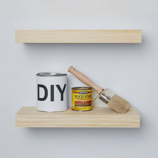 Homeforia 16 inch Natural Floating Shelf, High End Solid Real Wood 16inch Small Floating Shelves for Wall Mounted, Natural Wooden Floating Shelves, Heavy Duty Bracket, 16 X 6.5 X 1.75 in, Set of 4