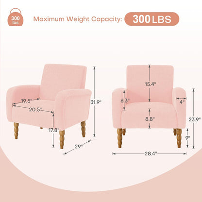 Chenille Fabric Accent Chair Set of 2, Upholstered Armchair with Solid Wood Legs, Modern Living Room Accent Chair, Comfy Single Sofa Chair Reading Club Chair for Bedroom Reception Lounge,Pink