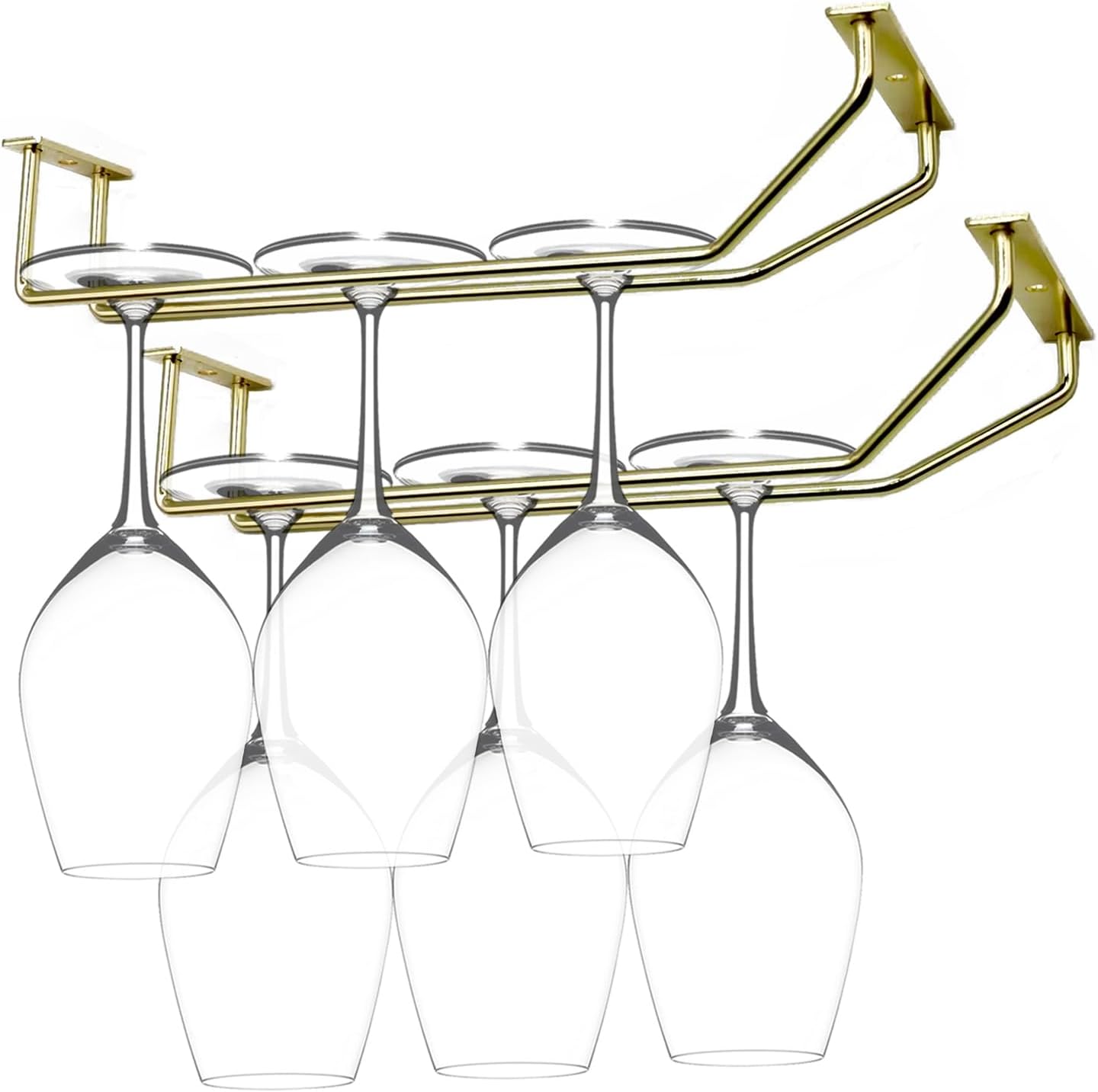 10.8 Inch Gold Wine Glass Rack, Under Cabinet Wine Glass Holder, Wine Glass Hangers Under Shelf, Stemware Rack, Hanging Stemware Holder for Cabinet Kitchen Bar, Set of 2