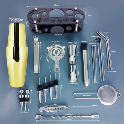 22-Piece Cocktail Shaker Set, 25/20oz Bartender Kit, Bartending Stainless Steel Bar Tools Sets for Drink Mixing, Boston Cocktail Shakers with Stand Recipes Booklet (Rose Copper-25-20oz)