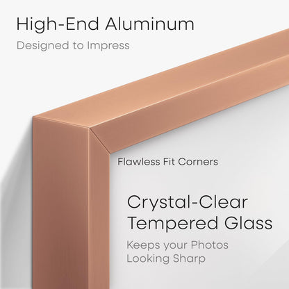 Homeforia A3 Picture Frame Rose Gold, High End Metal 11.7 x 16.5 inch Poster Frames with Mat 8.3 by 11.7 for Photo, A3 Size Frames Matted to A4 Print, 11.7x16.5 Hanging Frame, Tempered Glass, Set of 1