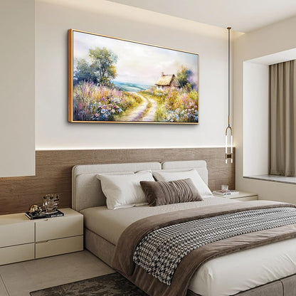 ZUITINGHUA Large Wood Framed Wall Decor For Living Room Canvas Wall Art For Office Modern Wall Decorations For Bedroom Country Road Landscape Painting Farmhouse Pictures Artwork Home Decor 24x48 In