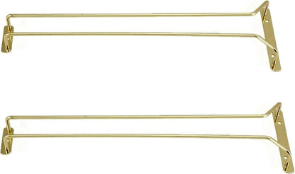 TrueCraftware- 24-Inch Wine Glass Rack Brass Finish Set of 2- Stemware Rack Wire Hanging Rack Under Cabinet Wine Glass Stemware Holder Glass Storage Hanger Organizer for Kitchen and Bar