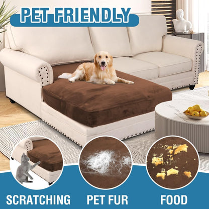 H.VERSAILTEX Velvet Stretch Individual Chaise Cover Sectional Couch Covers for L Shaped Sofa Both Left/Right Furniture Protector Seat Cushion Sofa Cover (1 Piece Chaise Cover, Caramel)