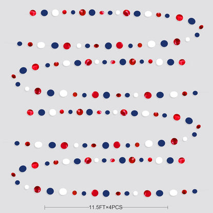 46 Ft Navy Blue Red White Circle Dots Garlands Royal Blue Red Hanging Paper Polka Dots Streamer for 4th of July American Independence Day USA National Day Patriotic Veterans Party Decorations Supplies