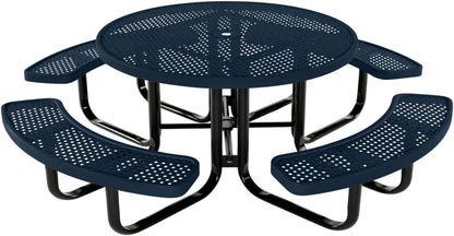 Coated Outdoor Furniture Heavy-Duty Portable Outdoor Kids Table with Umbrella Hole, Punched Steel Kids Picnic Table, Commercial-Grade, Made in America (46 In, Round, Childrens, Dark Blue)