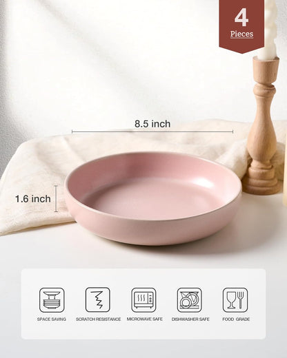 famiware Milkyway Pasta Bowls Set of 4, 8.5" Large Salad Bowls, Double Reactive Glaze, Sturdy & Stackable, Ideal for Housewarming, Festivals, Light Pink