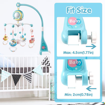 Baby Musical Crib Mobile with Timing Function Projector Lights,Stand-Along Rattles and 150 Melodies Music Box with Remote Control for Newborn 0-24 Months