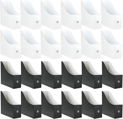 24 Pack Cardboard Magazine Holder, Magazine File Holder for Home, Office, Desk, 10.6'' H×10.2'' L ×3.5''W Magazine Storage Box (12 Pack White and 12 Pack Black)