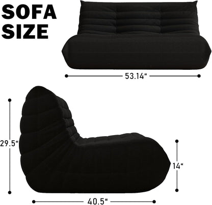 Bean Bag Chair, Loveseat Fireside Chair Bean Bag Sofa Large Bean Bag Chair for Adults, 2 Seater Bean Bag Chairs for Teens with High Density Comfortable Foam, Bean Bag for Living Room, Bedroom (Black)