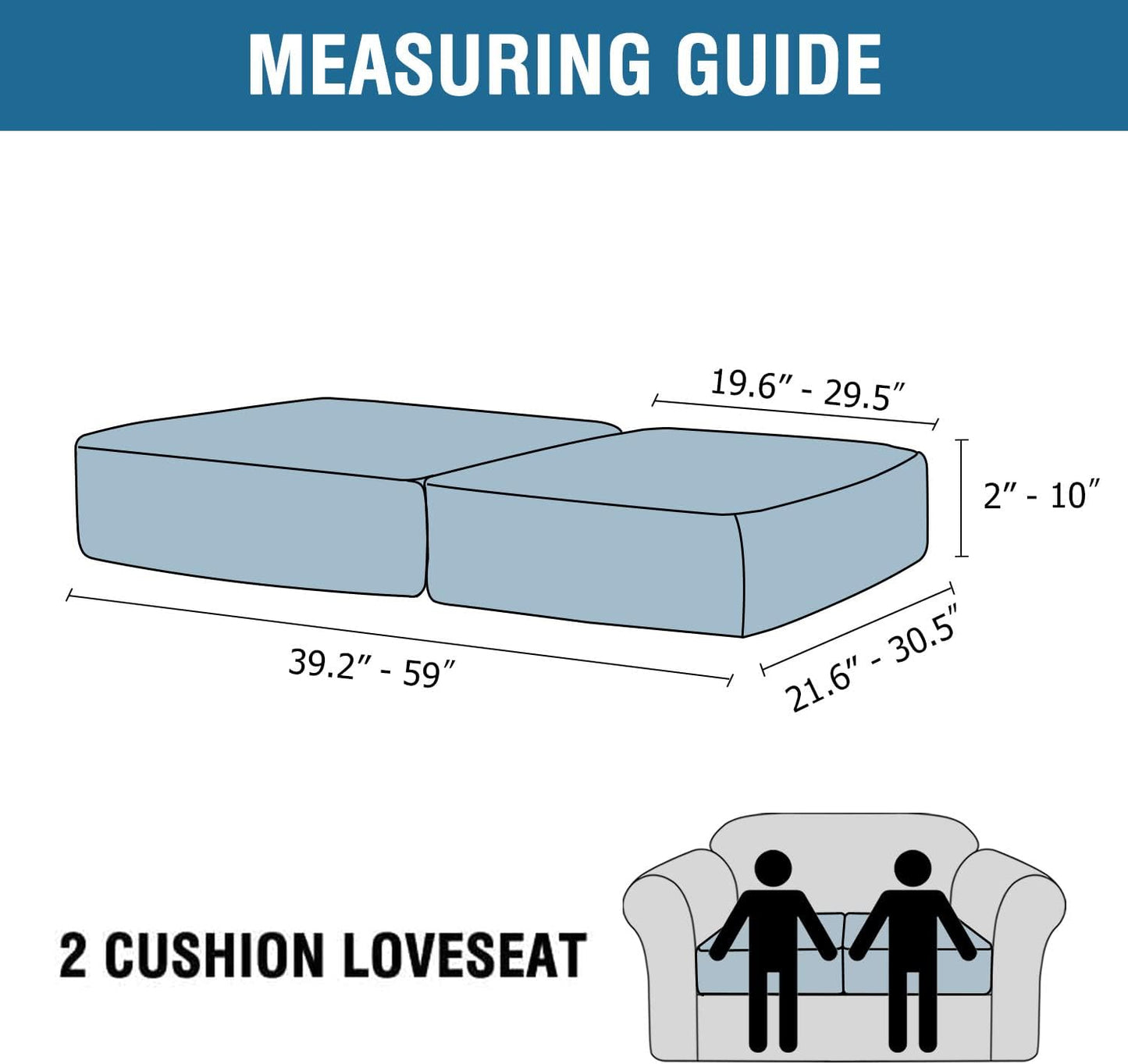 H.VERSAILTEX Velvet Stretch Couch Cushion Cover Plush Cushion Slipcover for Chair Loveseat Sofa Cushion Furniture Protector Seat Cushion Sofa Cover (2 Piece Medium Sofa Cushion Covers, Stone Blue)