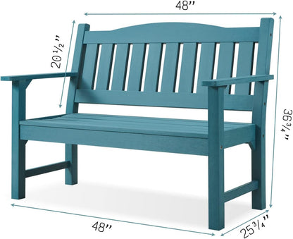 Psilvam 2-Person Outdoor Memorial Bench, All-Weather Poly Lumber Garden Bench, Rot-Resistant Outdoor Patio Bench for Park,Porch,and Church (Blue)