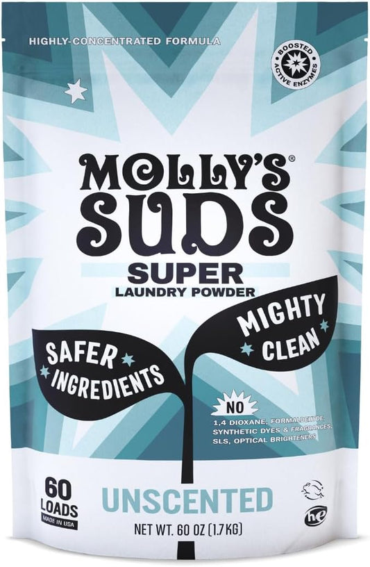 Molly's Suds Unscented Super Powder Detergent | Extra Strength Laundry Soap, Stain Fighting |