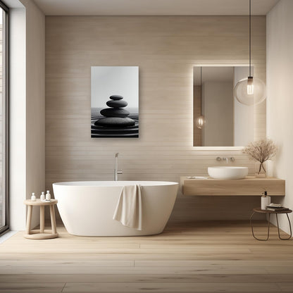 DOARTDO Zen Stone Canvas Wall Art Black and White Spa Stones Picture Print Modern Meditation Spirit Bathroom Decor Frame (12.00" x 18.00", Zen Stone - 1)