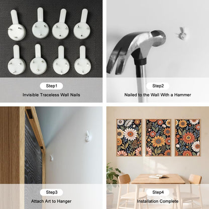 LHIUEM Large Abstract Boho Flower Framed Canvas Wall Art Set,Vintage Colorful Floral Wall Decor,Retro Wildfower Plant Painting,Botanical Artwork for Living Room,Bedroom,Dining Room,Office -16"x24"x3