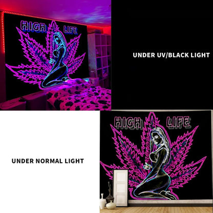ADDWel Blacklight Tapestry for Bedroom, Tapestry Glow In The Dark, UV Reactive Black Light Posters Wall Hanging for Bedroom Dorm Living Room Backdrop Decor