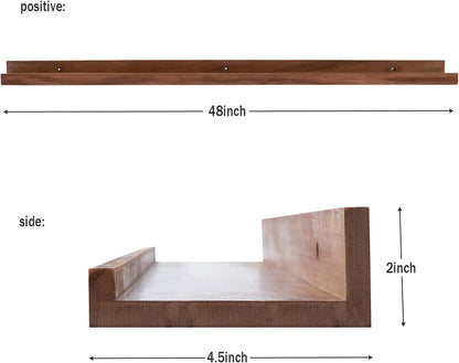 AZSKY 48 Inch Long Floating Shelves Wall Mounted Light Walnut Narrow Photo Picture Ledge Shelves Set of 3 Nursery Book Shelves Photo Frames Display Shelves Kitchen Spice Rack