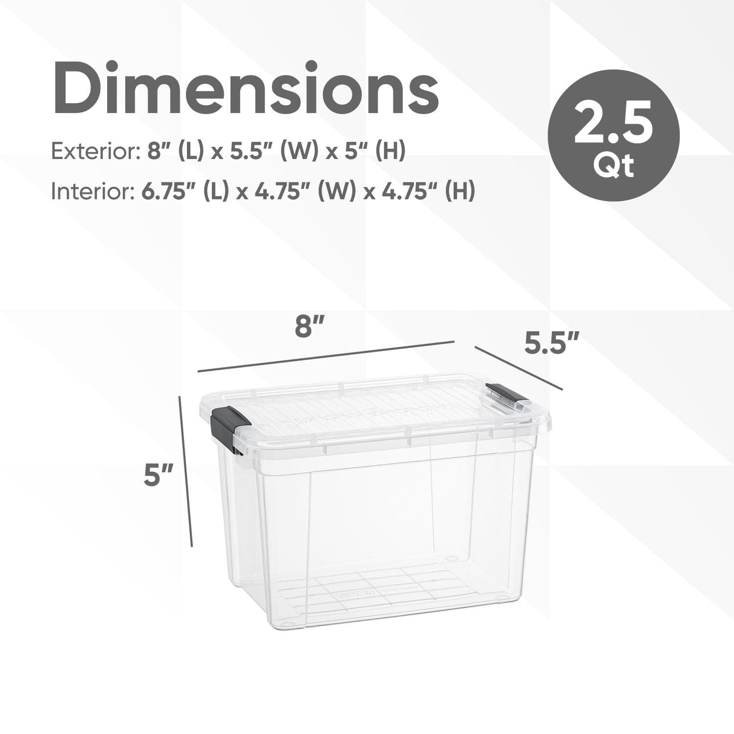 Superio Storage Bins with Lids- 8 Pack, 2.5 Qt Clear Boxes for Organizing, Stackable Plastic