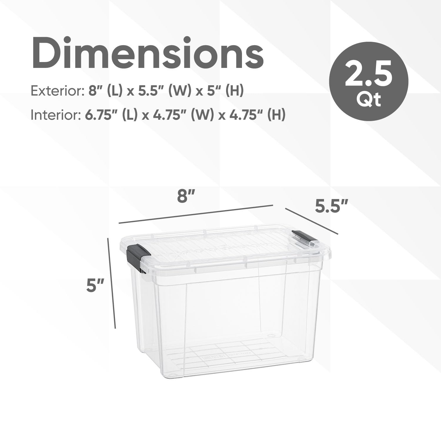 Superio Storage Bins with Lids- 8 Pack, 2.5 Qt Clear Boxes for Organizing, Stackable Plastic