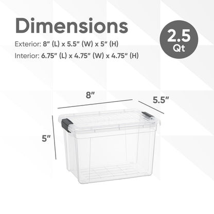 Superio Storage Bins with Lids- 8 Pack, 2.5 Qt Clear Boxes for Organizing, Stackable Plastic