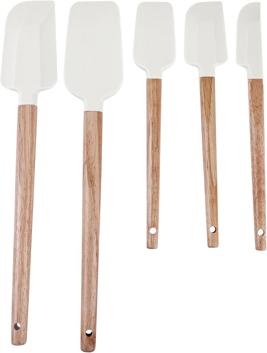 Ptanexx Wooden Handle Silicone Spatula Set 5 Piece, Batter Mixing Spatula, Spatula for Cooking