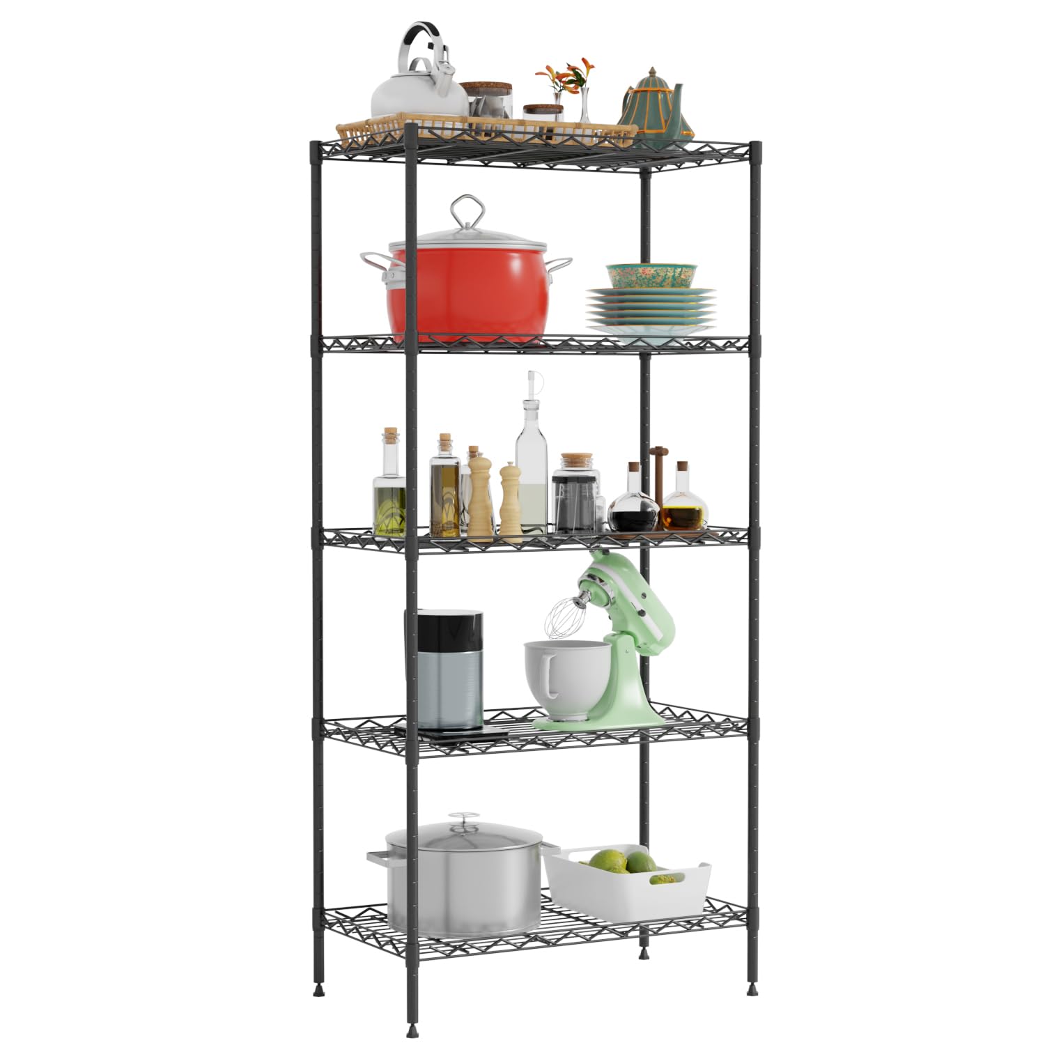 5-Tier Shelves Height Adjustable Storage Shelves Shelving Unit 11”Dx21”Wx48”H Wire Shelving NSF
