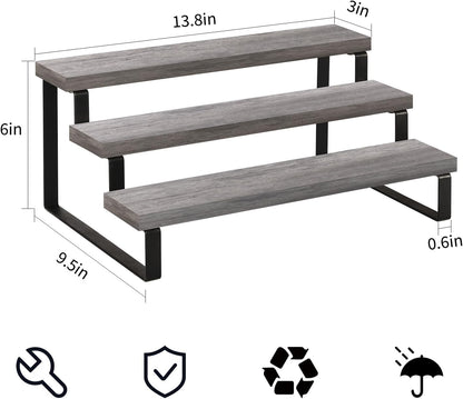 YINMIT Wooden Display Riser Stand, Tiered Perfume and Cologne Organizer Stand, 3 Tier Spice Rack Organizer, Rustic Display Shelf for Candles (3 Tier,Grey)