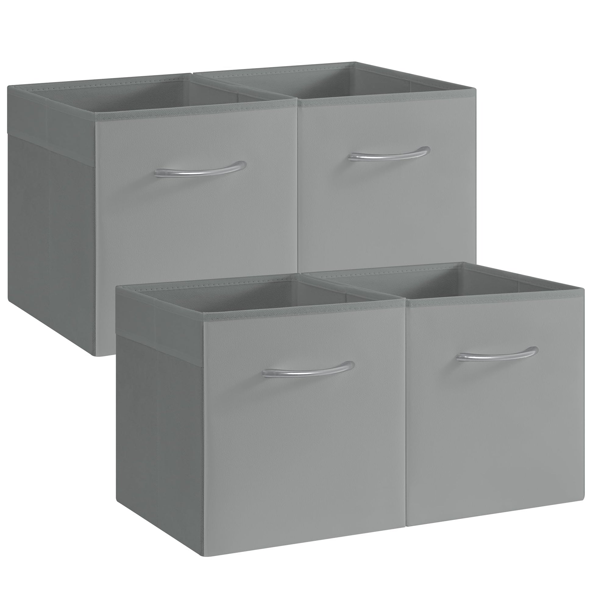 StorageWorks 11in Leather Storage Cubes, Collapsible Bins, Gray, 4-Pack