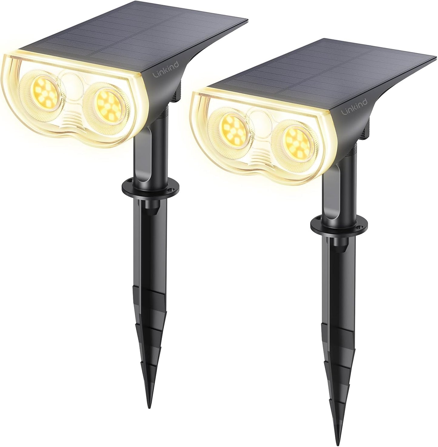 Linkind Solar Lights Outdoor Waterproof IP67, StarRay Dusk-to-Dawn Outdoor Solar Lights, 3 Lighting Modes Solar Spot Lights Outdoor for Garden, Yard, Landscape (Warm White, 2 Pack)