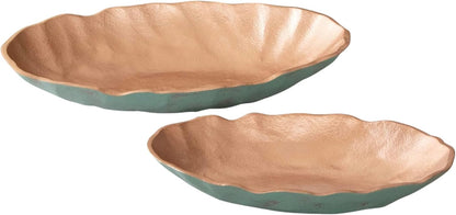 ANDALUCA Set of 2 Turquoise Copper Finish Metal Decorative Oval Bowls for Potpourri, Table Decor