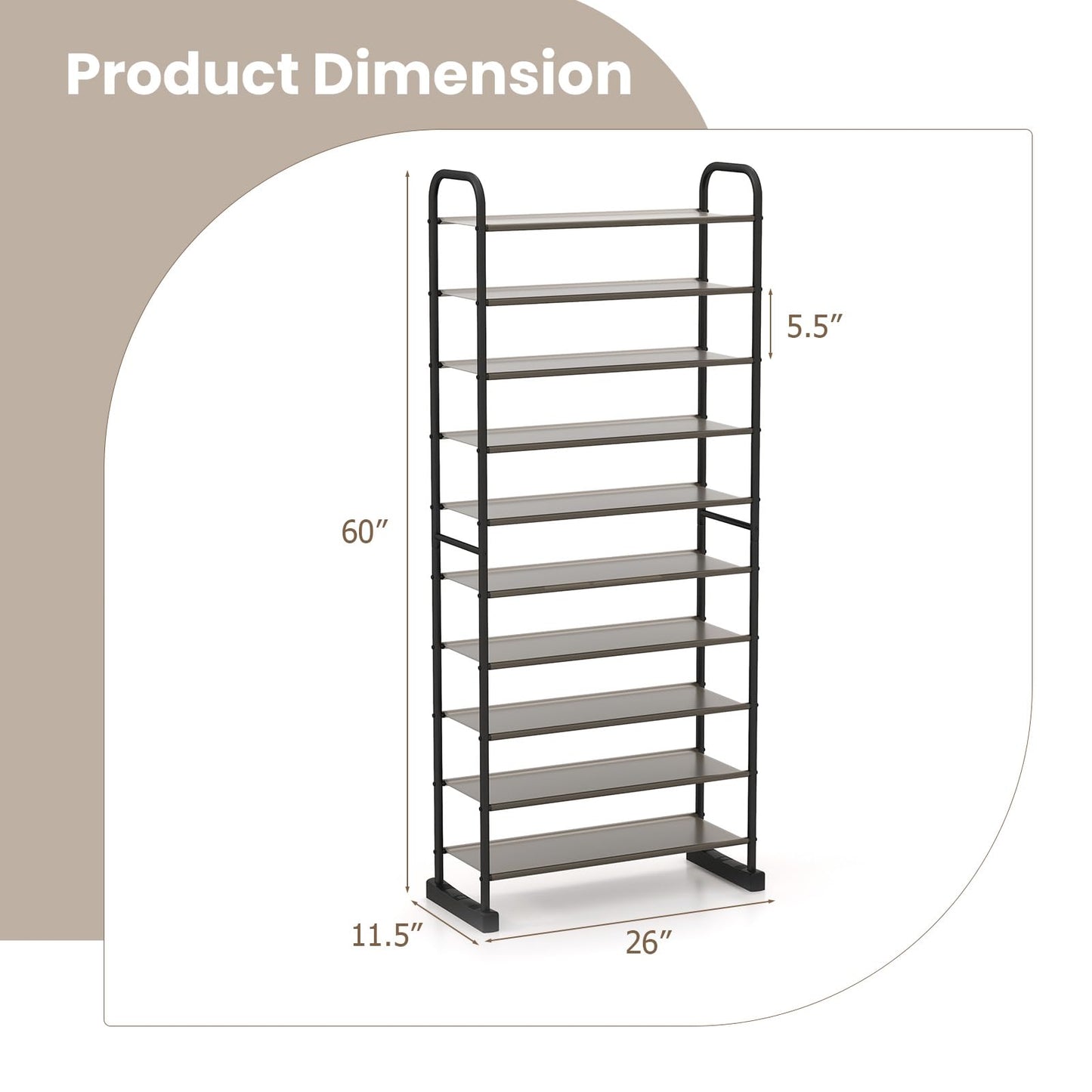 Tangkula 10-Tier Free Standing Shoes Rack, Space-Saving Shoes Organizer Shoes Storage Stand, Shoe