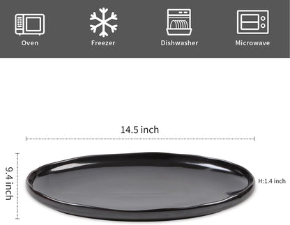 vicrays Serving Platter Ceramic Tray Plates Extra Large Oval 14.5 Inch Porcelain Dinner Plates Long Serving Dish Set Entertaining Party Restaurant Food Meat Sushi Fish Turkey Platter - Black