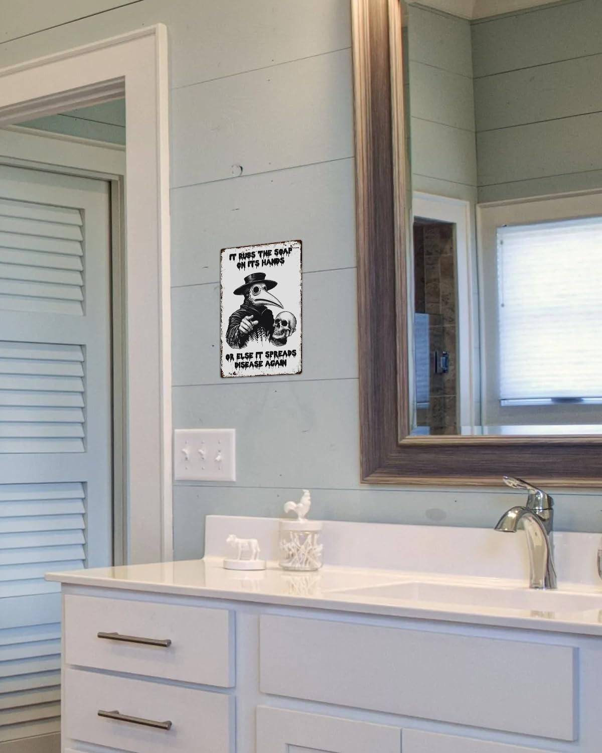 ALKB Halloween Bathroom Decor 8 x 12 Inch - Goth Plague Doctor Metal Tin Sign,Gothic Lovers Gifts,IT RUBS THE SOAP ON ITS HANDS